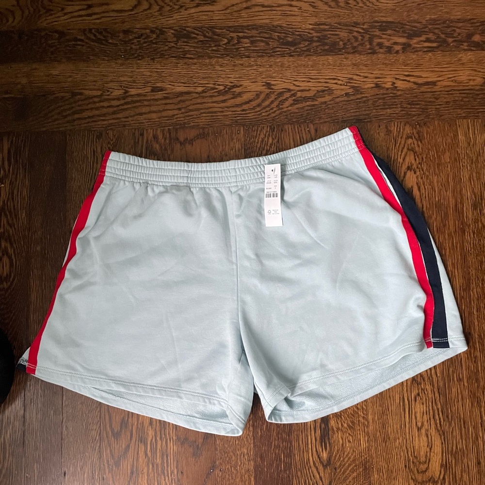 NWT! J. Crew Terry light blue boxer short with stripes
and short slit